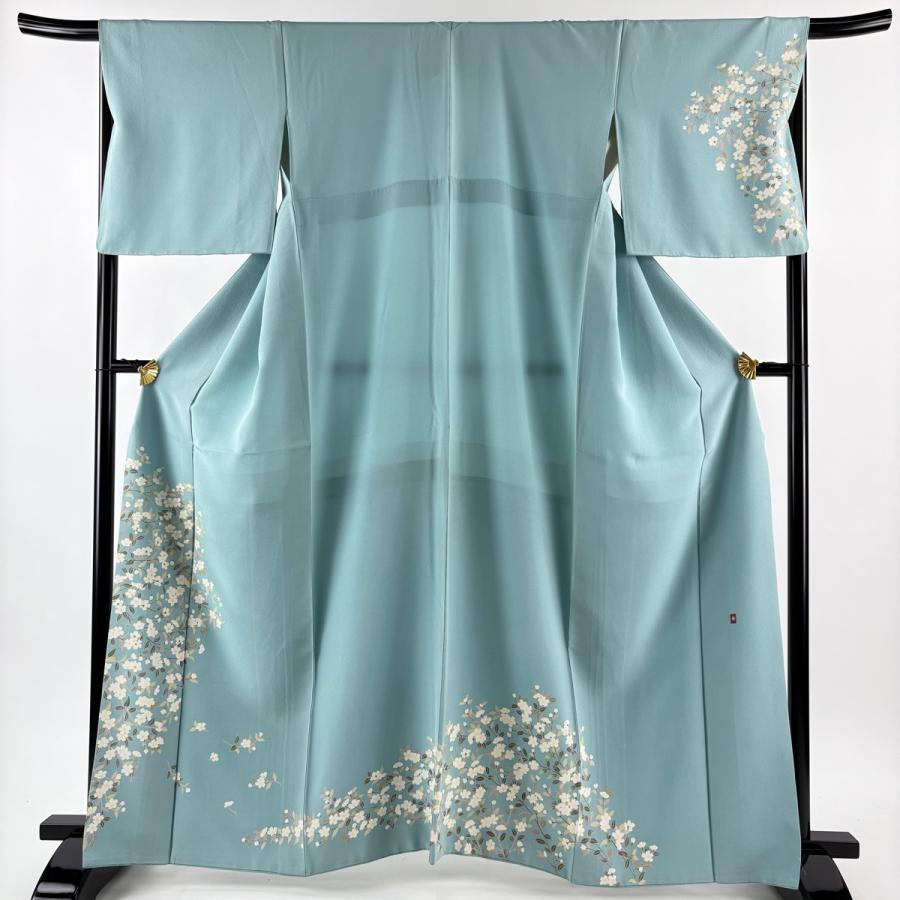 訪問着 身丈162cm 裄丈68cm L 袷 落款あり 桜 水色 正絹 秀品 中古