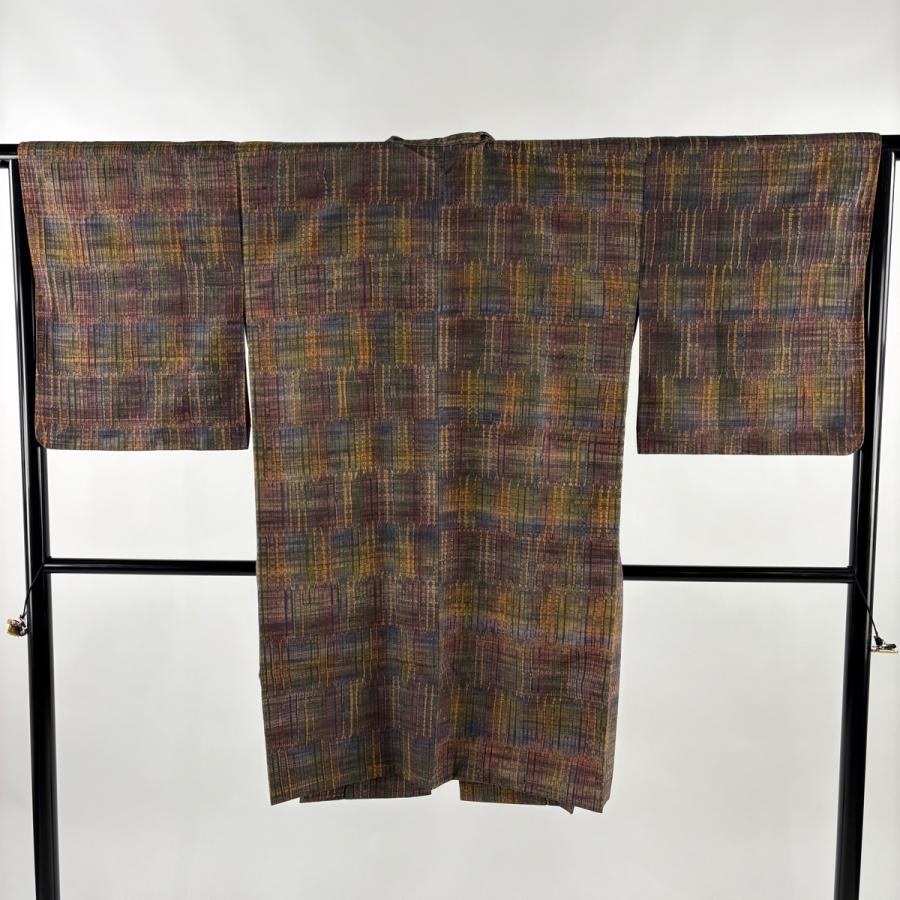 未使用　美品　単衣　縦暈し手織り紬ロング道中着/裄66.5丈128ブラウンc88 紬 新古品・中古品をお探しなら京都きもの市場【日本最大級の着物通販
