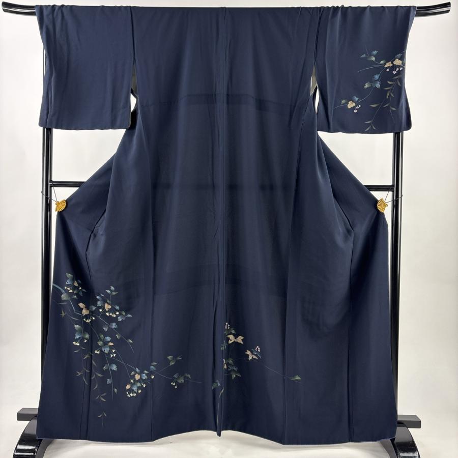 紬　付下げ　摺り疋田　草花 銀座【L-8493】袋帯 黒色 疋田の網代に四季花文 - 銀座きもの青木