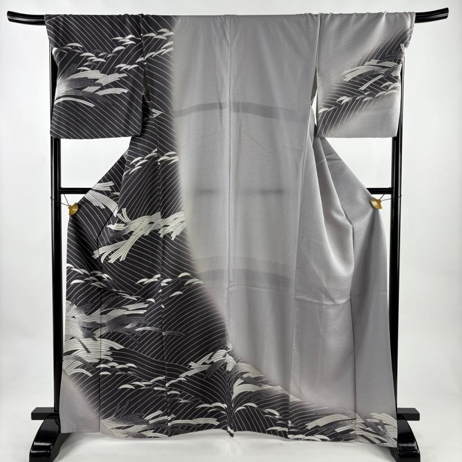 訪問着 身丈166cm 裄丈70.5cm L 袷 波 幾何学 ぼかし 染め分け 灰紫