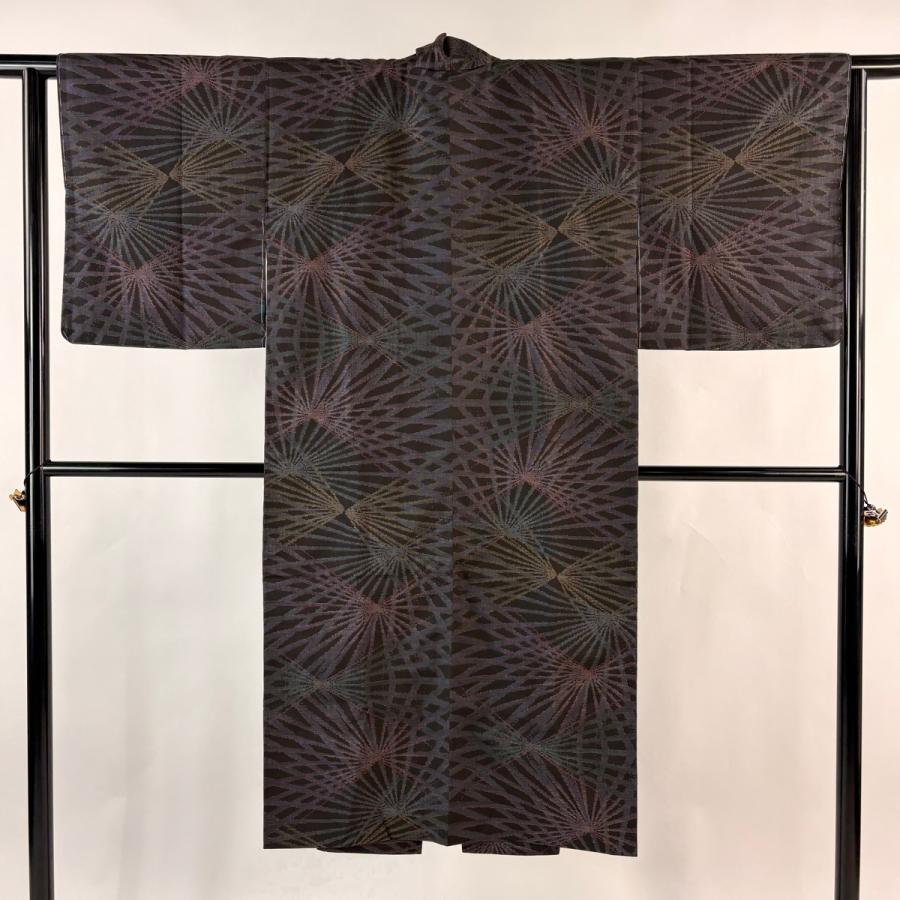 紬着物（市松文）裄67,5 正絹美品 美品 道中着 身丈126.5cm 裄丈63.5cm S 和装コート 紬地 松 墨色 正絹