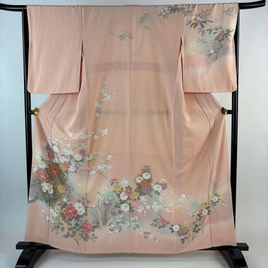 訪問着 身丈161cm 裄丈64.5cm M 袷 牡丹 菊 金彩 ぼかし サーモン