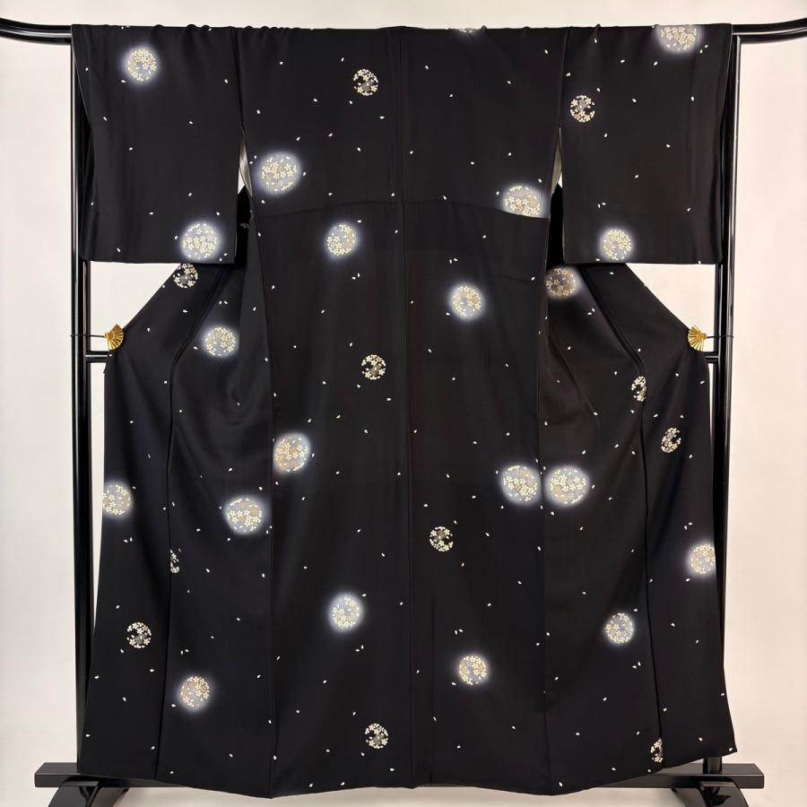 小紋 身丈159cm 裄丈66.5cm M 袷 花丸文 桜 金銀彩 ぼかし 黒 正絹