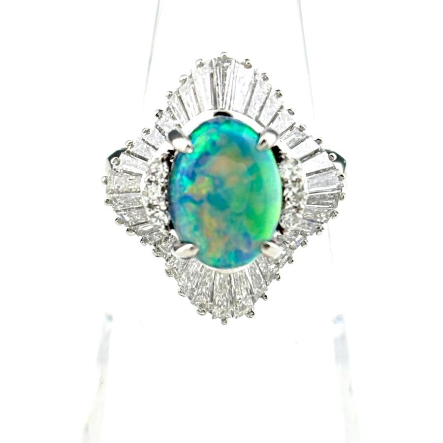 オパール デザインリング プラチナ 指輪 メレダイヤ リング 9号 Pt900