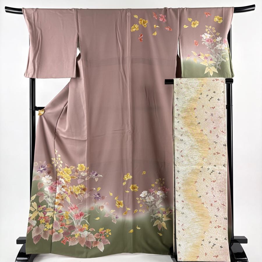正絹 訪問着 蔓葉薄柄 袷 裄68 美品 訪問着 身丈168cm 裄丈71.5cm L 袷