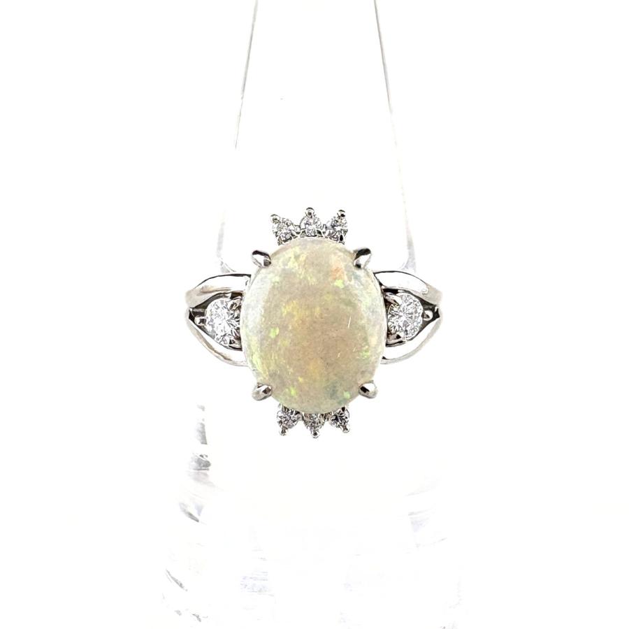 オパール デザインリング プラチナ 指輪 メレダイヤ リング 15号 Pt900