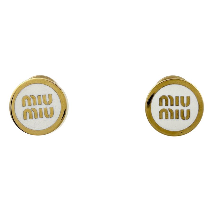 ミュウ Miu エナメル メタル ピアス ラウンド ゴールド ホワイト