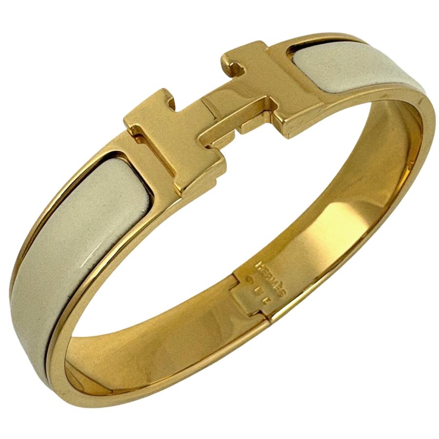 HERMES ゴールド ホワイト バングル　クリックH エルメス バングル クリック H ホワイト ピンクゴールド ブレスレット