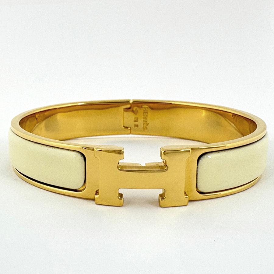 HERMES ゴールド ホワイト バングル　クリックH エルメス クリックH ホワイト/ゴールド金具 エナメル ユニセックス