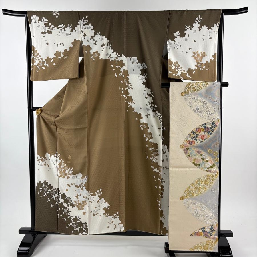 【美品】訪問着フルセット　舞桜文　暈し染め　正絹　袷　六通袋帯 レンタル フルセット 高級正絹 訪問着 HO-MI106 総絞り 菊 桜 結婚式
