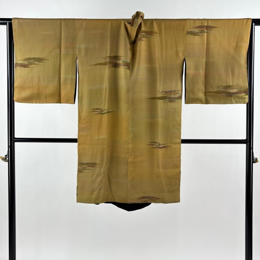 道中着 身丈99.5cm 裄丈68cm L 和装コート 霞 山吹茶色 正絹 秀品 中古 