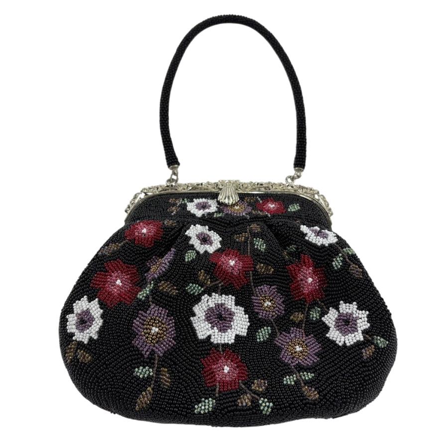 和装バッグ 美品 優品 ビーズバッグ フォーマル草花黒 ビーズ和装小物 和装バッグ 優品 ビーズバッグフォーマル 草花 黒 ビーズ 和装小物