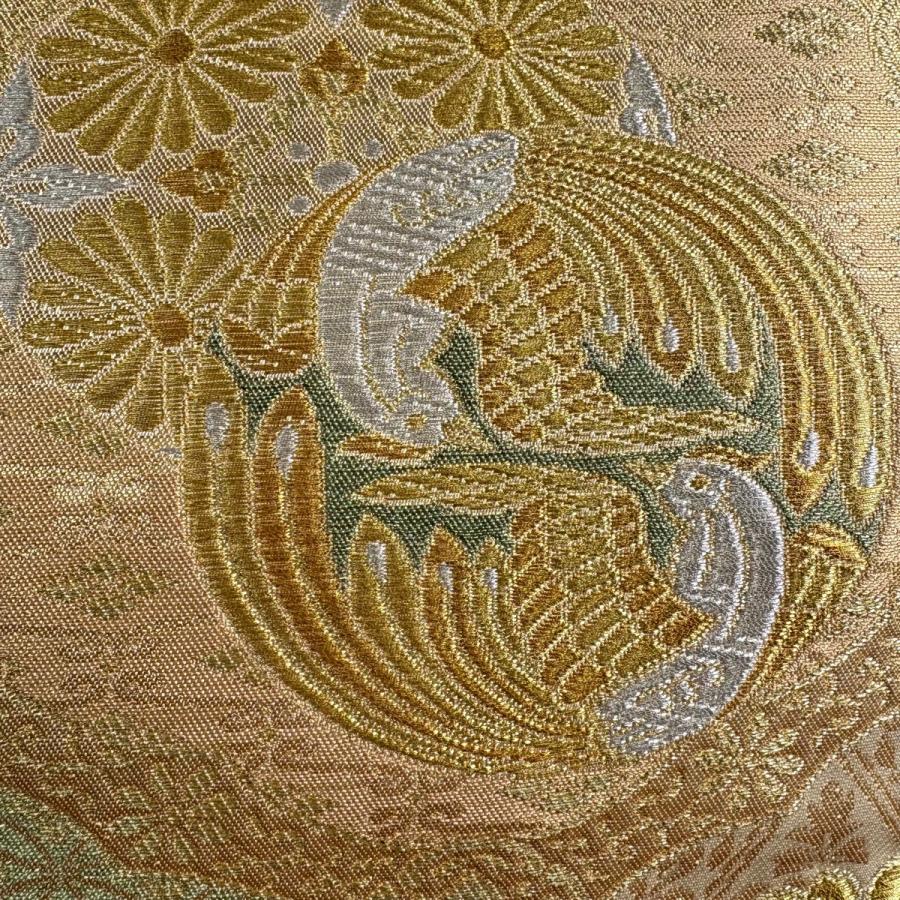 美品】 袋帯 秀品 夏帯 草花 金糸 えんじ色 お太鼓柄 正絹 【】 最終価格】