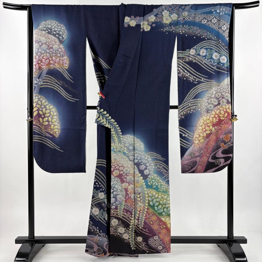振袖 身丈161cm 裄丈66cm M 袷 吉乃一廉 落款あり 辻が花 波 金通し 
