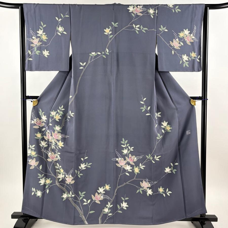 訪問着 身丈162.5cm 裄丈65cm M 袷 千總 落款あり 橘 刺繍 金彩