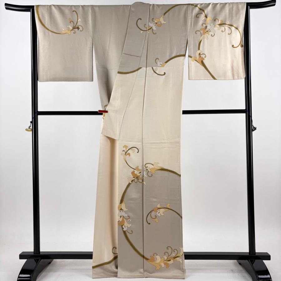 訪問着 身丈166.5cm 裄丈67cm M 袷 渡辺雪三郎 落款あり 花唐草 金彩