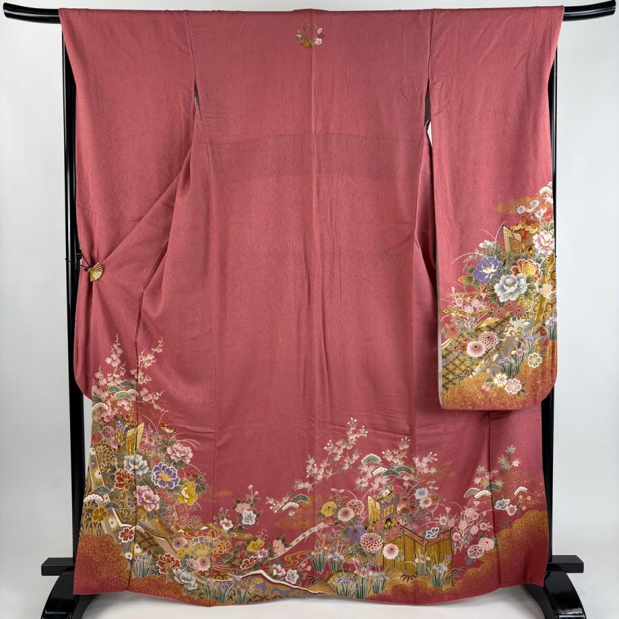 振袖 身丈165cm 裄丈68.5cm 正絹 秀品 【中古】 振袖 身丈165cm 裄丈68.5cm L 袷 御所車 草花 金彩 ピンク 正絹 秀品