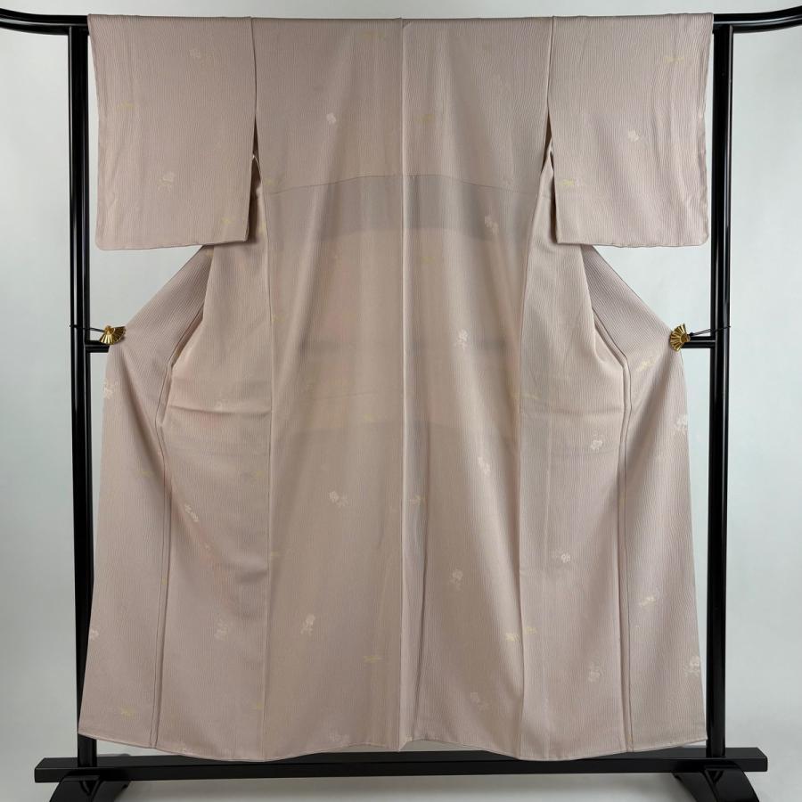 美品 小紋 身丈154.5cm 裄丈63.5cm S 袷 鳥 桐 ピンク 正絹 秀品 中古