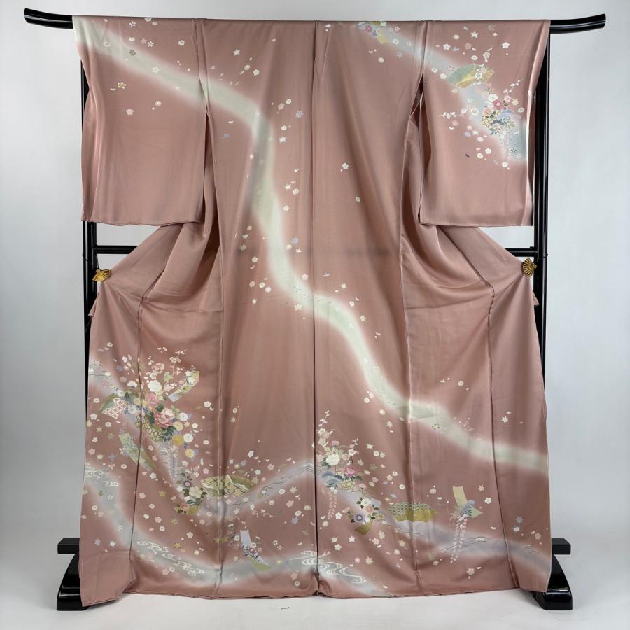 訪問着 身丈175cm 裄丈69cm L 未仕立て 仮絵羽 花籠 扇面 金糸