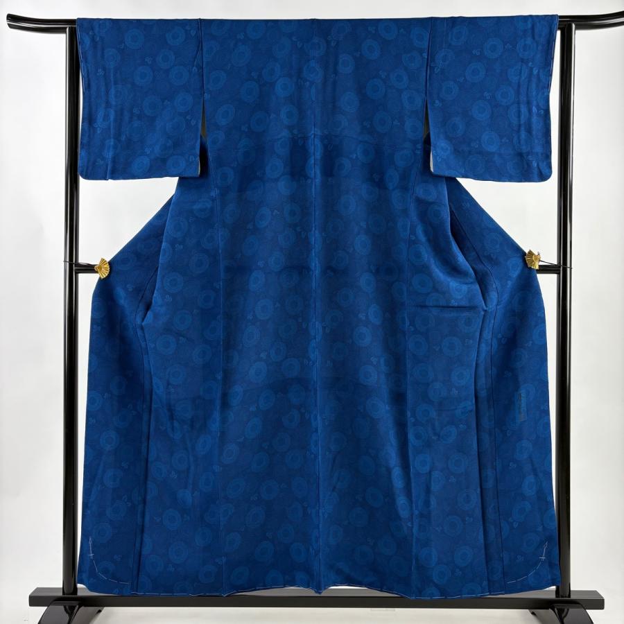 小紋 美品 秀品 身丈155cm 裄丈63.5cm 正絹 【中古】 美品 小紋 身丈155.5cm 裄丈63.5cm S 袷 落款あり 菊 縮緬 藍色 正絹