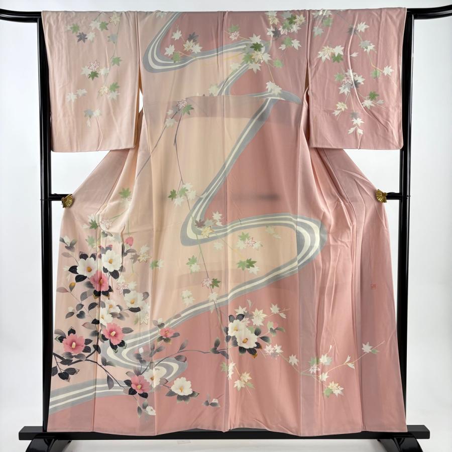 訪問着 身丈155.5cm 裄丈65cm M 袷 やまと 落款あり 流水 ぼかし 薄