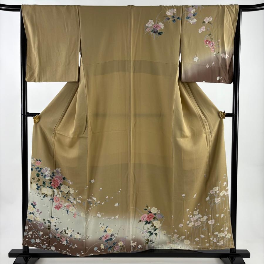 付下げ 身丈156cm 裄丈66cm 正絹 秀品 【中古】 付下げ 身丈156cm 裄丈62cm S 袷 枝花 金糸 刺繍 濃紺 正絹 秀品｜中古