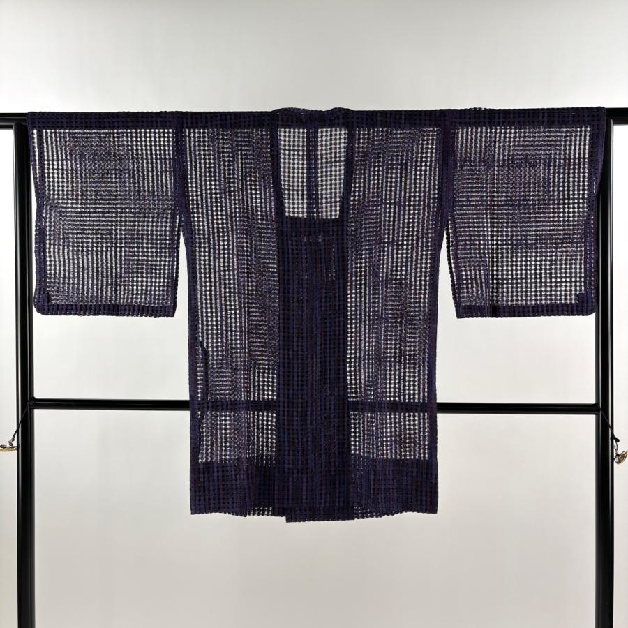 【美品】 道行 身丈100cm 裄丈63.5cm 正絹 秀品 【中古】 美品 道中着 身丈101cm 裄丈63cm S 和装コート 着物衿 縞 網目文 茶紫