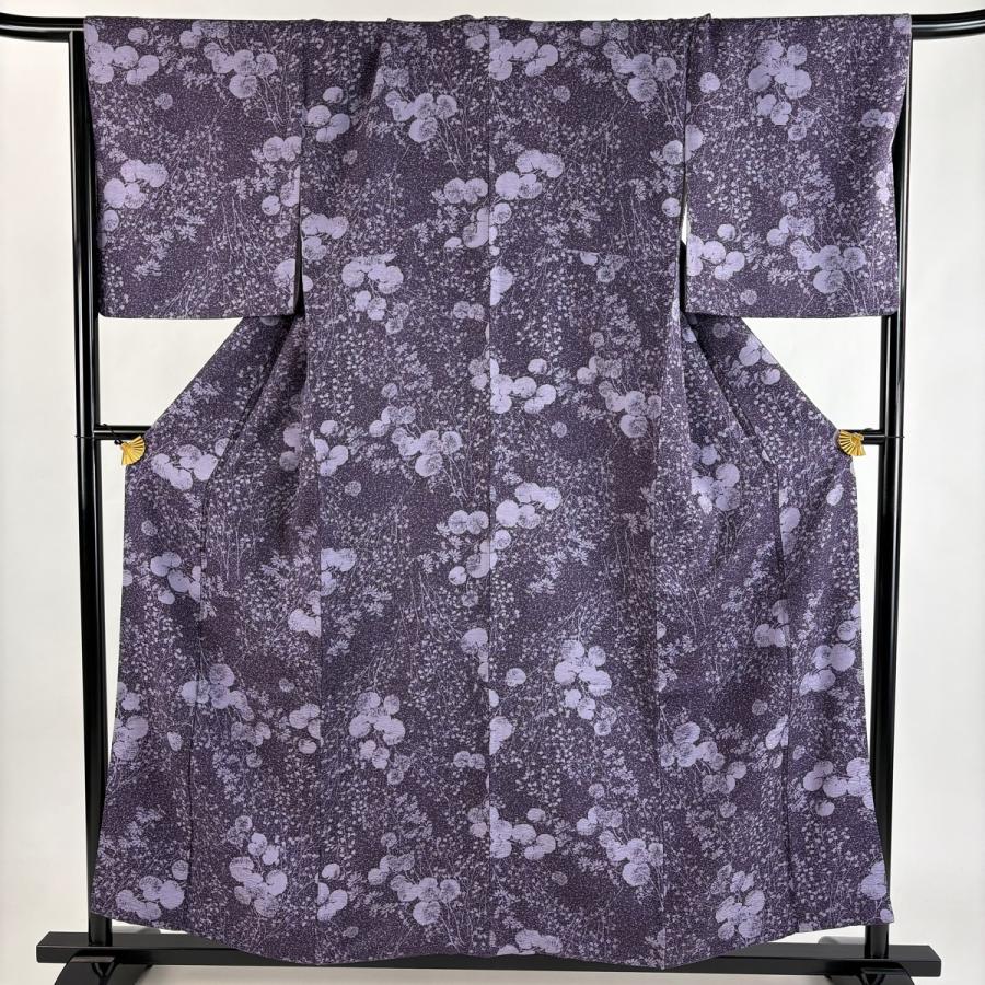 【美品】 小紋 身丈155cm 裄丈64cm 正絹 秀品 【中古】 小紋 身丈155cm 裄丈64.5cm M 袷 紬地 雪輪 雪の結晶 クリーム 正絹 秀