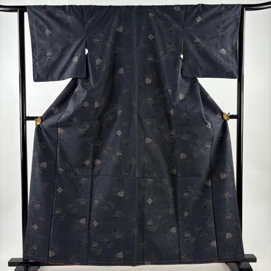 紬 身丈160cm 裄丈63.5cm 正絹 名品 【中古】 美品 紬 身丈160cm 裄丈63.5cm S 袷 草花 紺色 正絹 秀品 中古