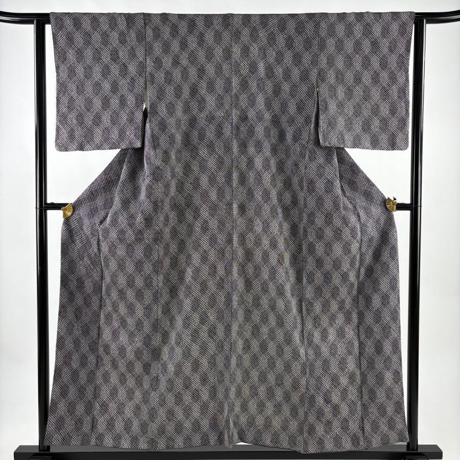 小紋 身丈156cm 裄丈62cm 正絹 名品 【中古】 美品 小紋 身丈156cm 裄丈62cm S 袷 幾何学模様 総絞り 黒 正絹 秀品