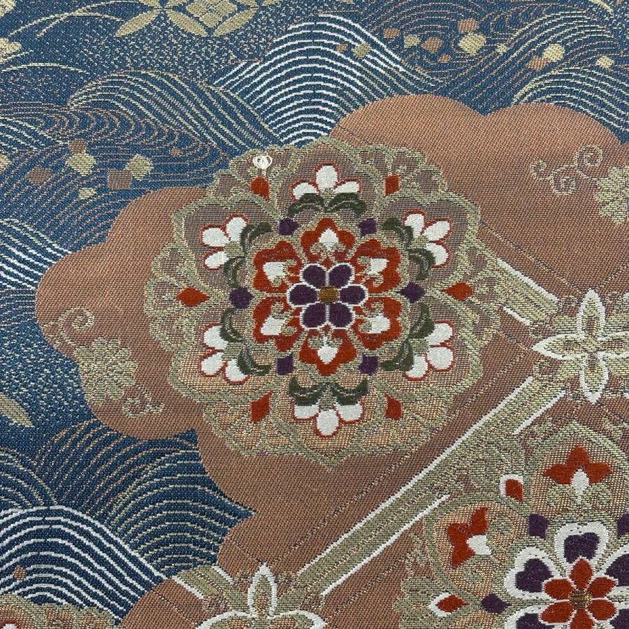 美品 袋帯 秀品 関西仕立て 正倉院華文 宝尽くし 箔 唐織 紺色 六通 