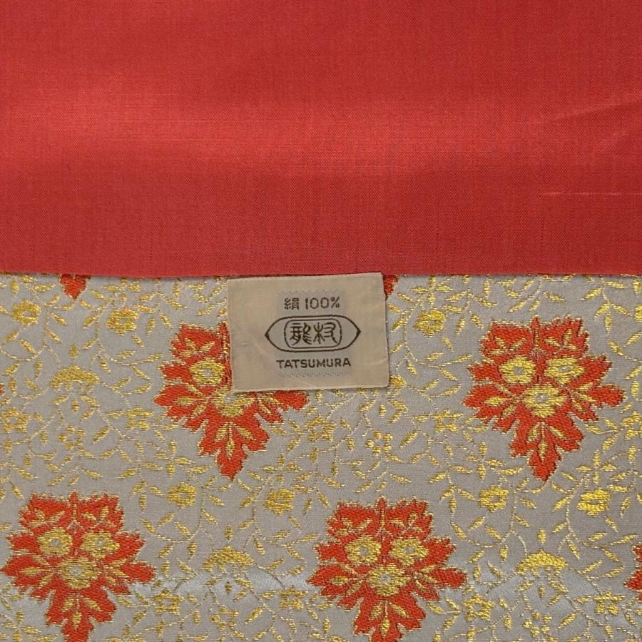開き名古屋帯 逸品 龍村美術織物 比翼仕立て 草花 金糸 クリーム 正絹 