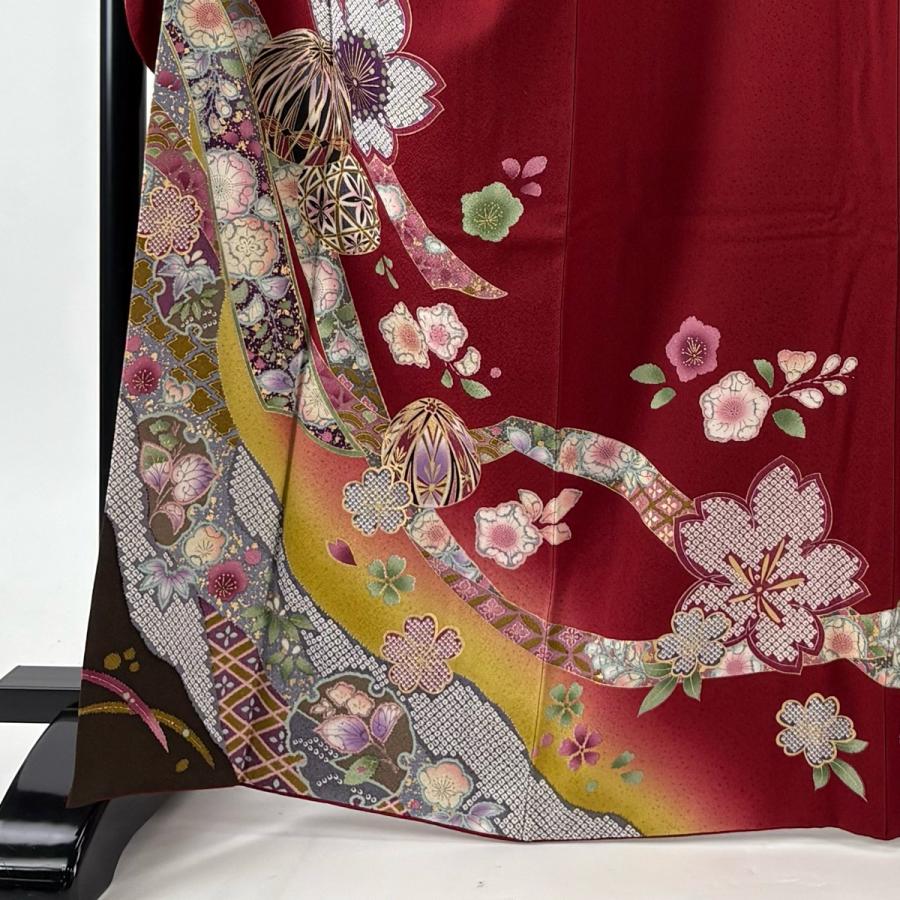 振袖 身丈166cm 裄丈66cm M 袷 袋帯フルセット 手鞠 桜 金彩 ぼかし 