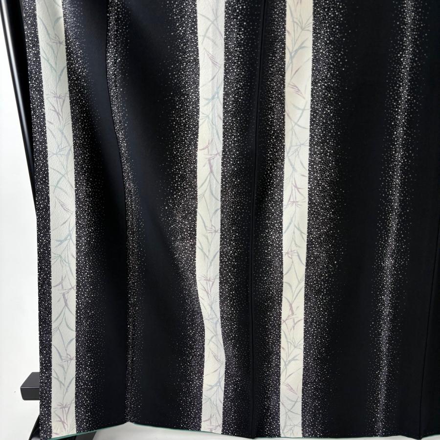 美品 小紋 身丈166.5cm 裄丈67.5cm L 袷 名古屋帯セット 縦縞 葉 黒