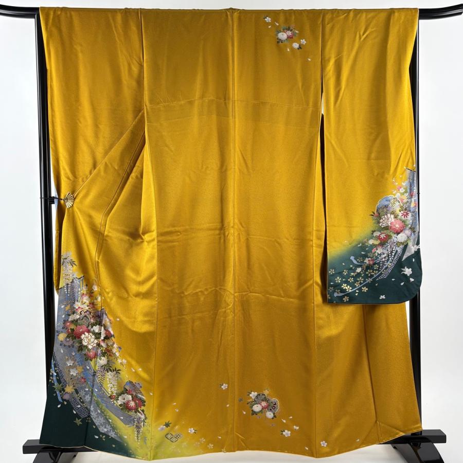 美品 振袖 身丈160.5cm 裄丈66cm M 袷 袋帯フルセット 鼓 牡丹 金糸