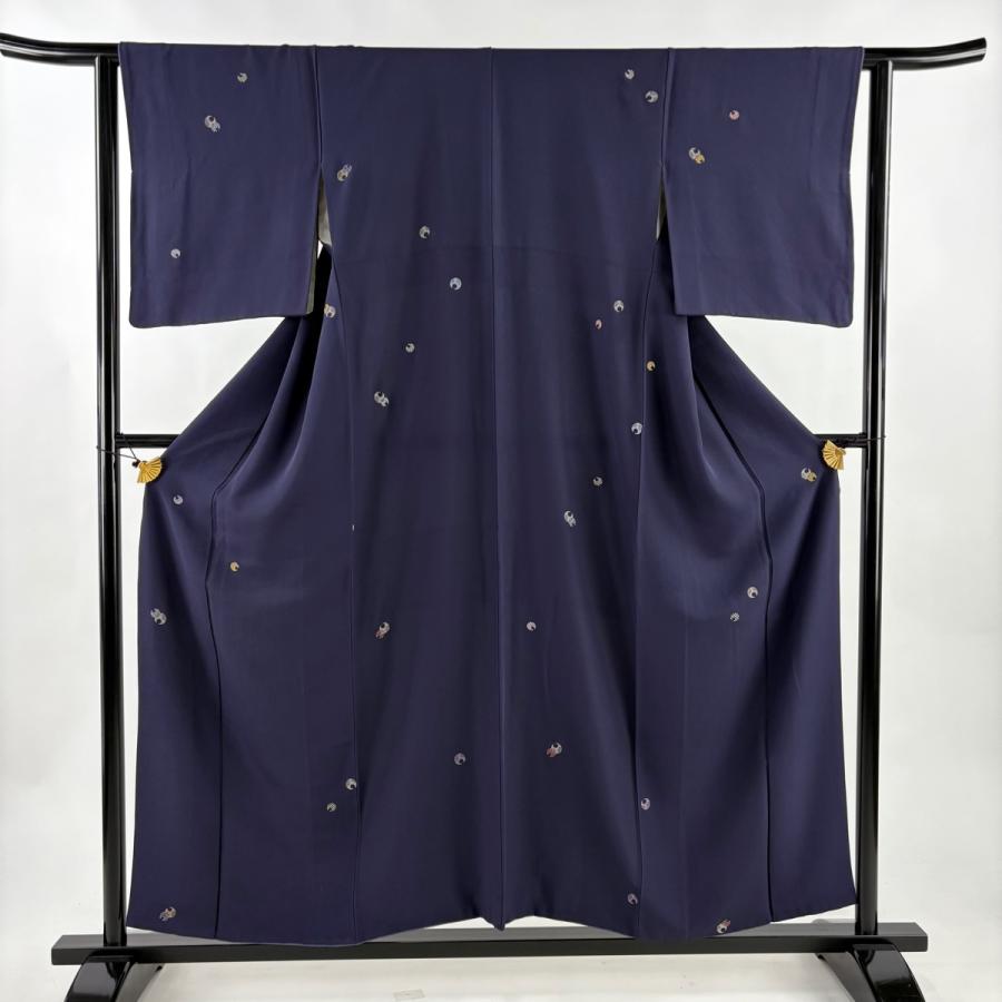 小紋 身丈155cm 裄丈62cm S 袷 幾何学 金糸 刺繍 紫 正絹 秀品 中古