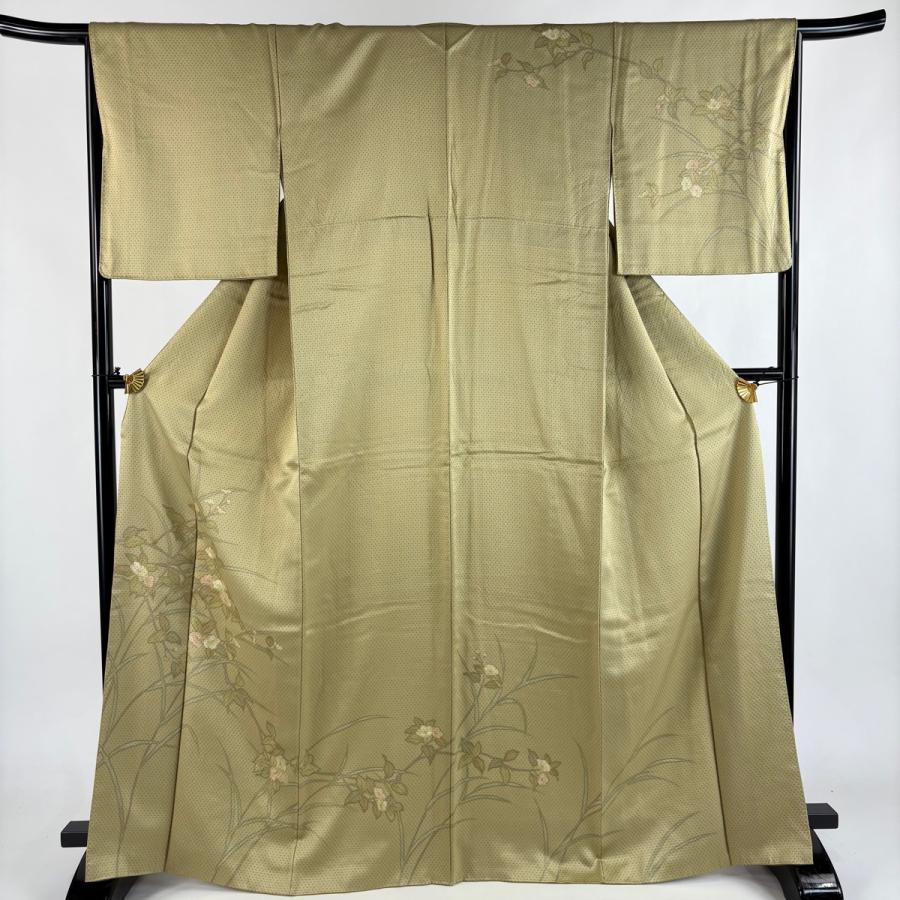 『福福さま専用❣』トールサイズ　紬 身丈174 　裄丈71 正絹 訪問着 身丈166cm 裄丈65cm M 袷 枝花 芝 抹茶色 正絹 秀品 中古