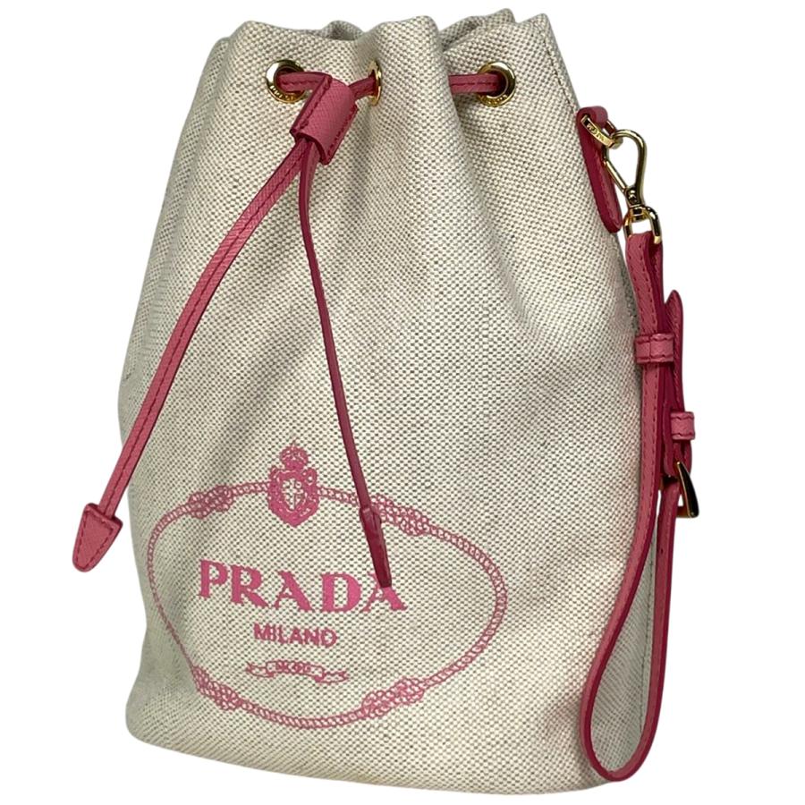 PRADA（プラダ） ロゴ ポーチ 巾着型 化粧ポーチ キャンバス
