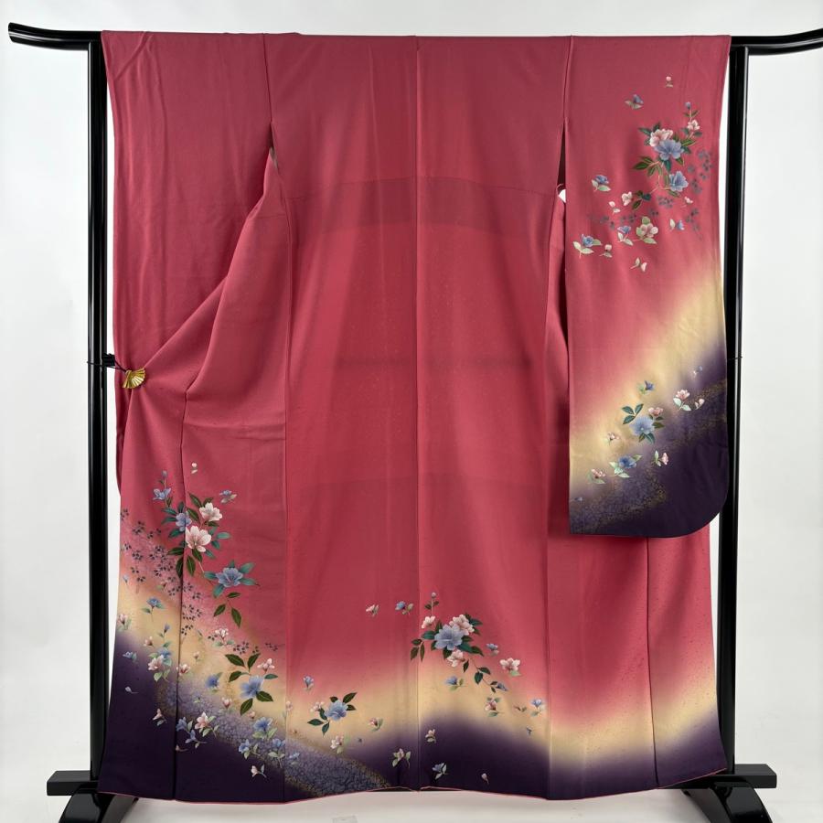 振袖 美品 秀品 身丈162.5cm 裄丈63.5cm 正絹 【中古】 振袖 身丈162.5cm 裄丈63.5cm S 袷 草花 金彩 箔 ピンク 正絹 秀品
