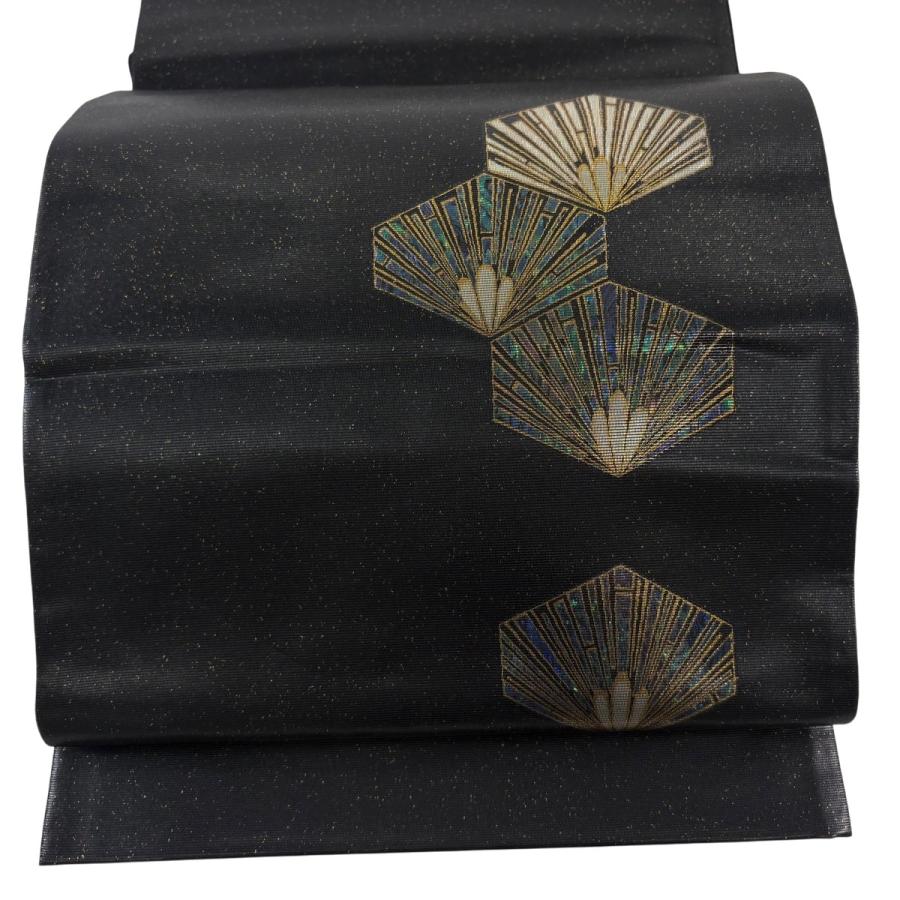袋帯 秀品 松 箔 金銀彩 黒 お太鼓柄 正絹 中古 : リユースセレクト