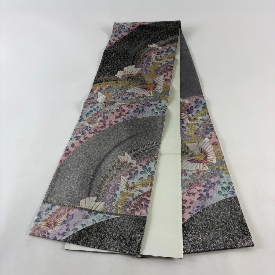  美品 袋帯 秀品 鈴乃屋 蝶 葉柄 箔 金銀糸 銀色 六通 正絹 中古 : リユースセレクトショップバイセル Yahoo!店 - 通販 Illustration 