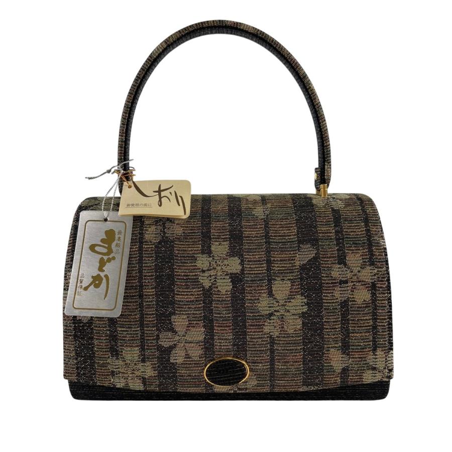 美品 和装バッグ 優品 フォーマル 桜 花びら 金銀糸 墨色 正絹 和装