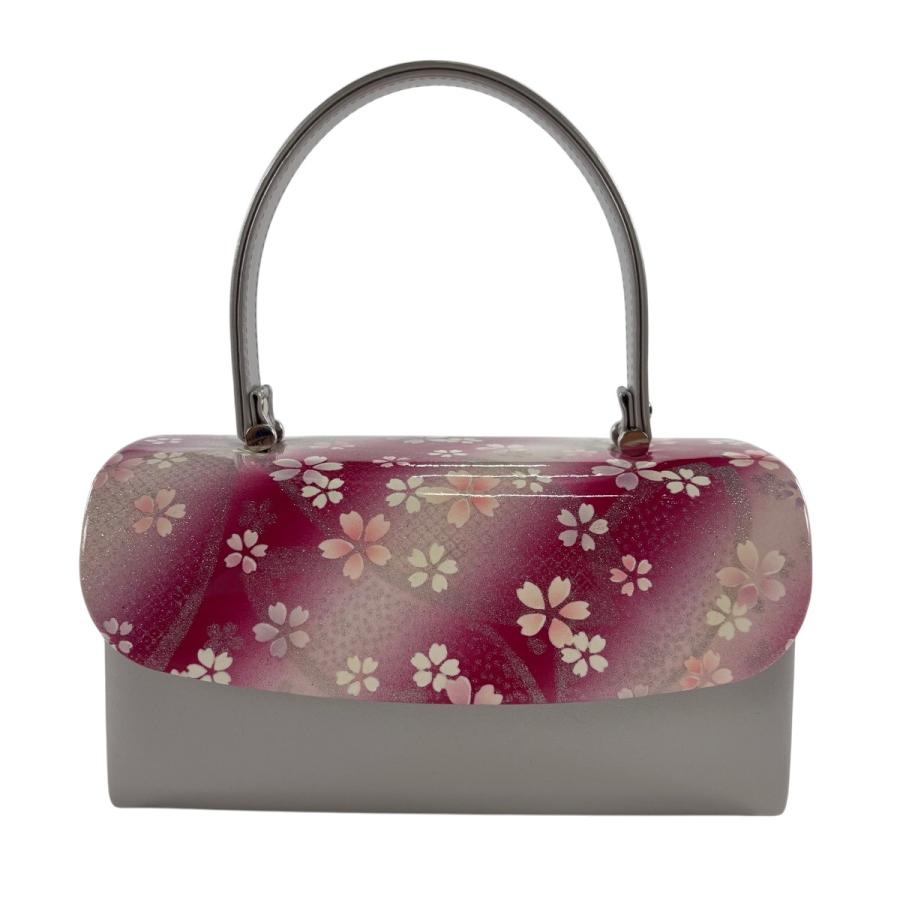 美品 和装バッグ 優品 フォーマル 桜 鹿の子柄 箔 濃ピンク エナメル