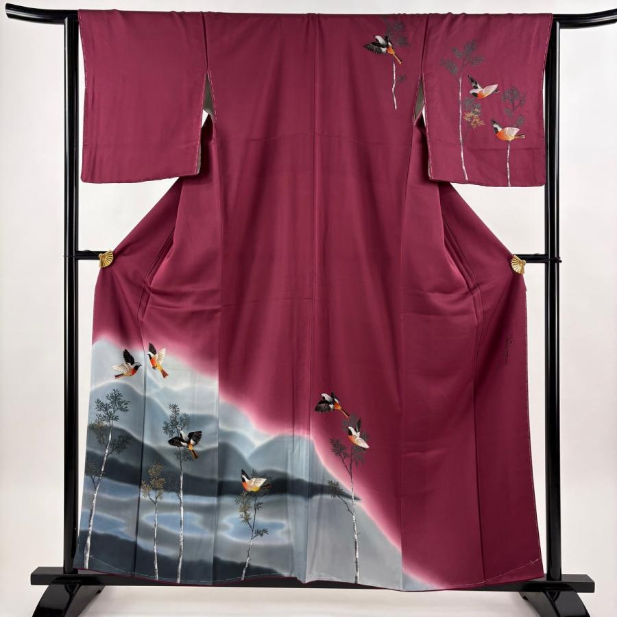 美品 付下げ 身丈158cm 裄丈63.5cm S 袷 二代目清次郎 落款あり 鳥