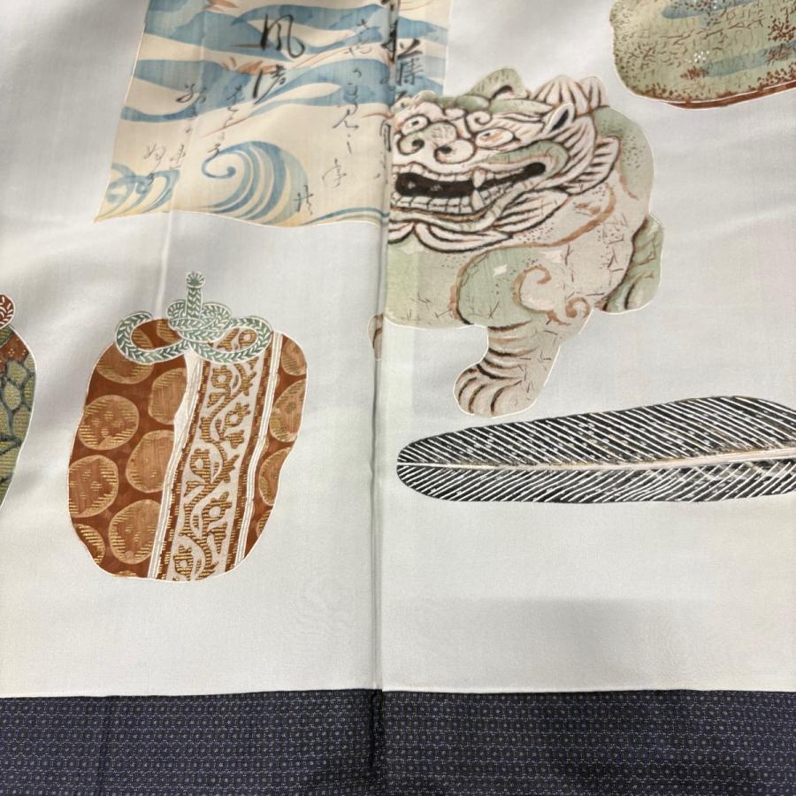美品 男着物 身丈146.5cm 裄丈67.5cm M 袷 アンサンブル 紬 幾何学模様