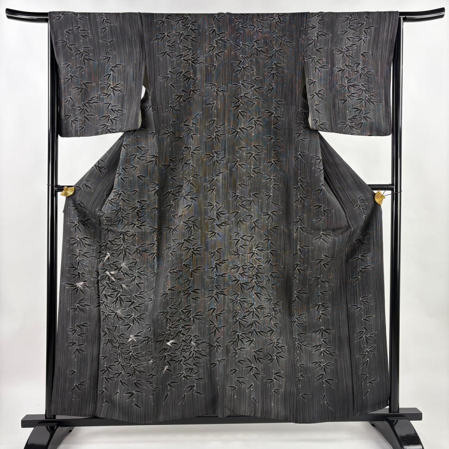 付下げ 美品 名品 身丈159cm 裄丈66cm 正絹 【中古】 美品 付下げ 身丈159.5cm 裄丈66cm M 袷 笹 縦縞 刺繍 黒 正絹 秀品