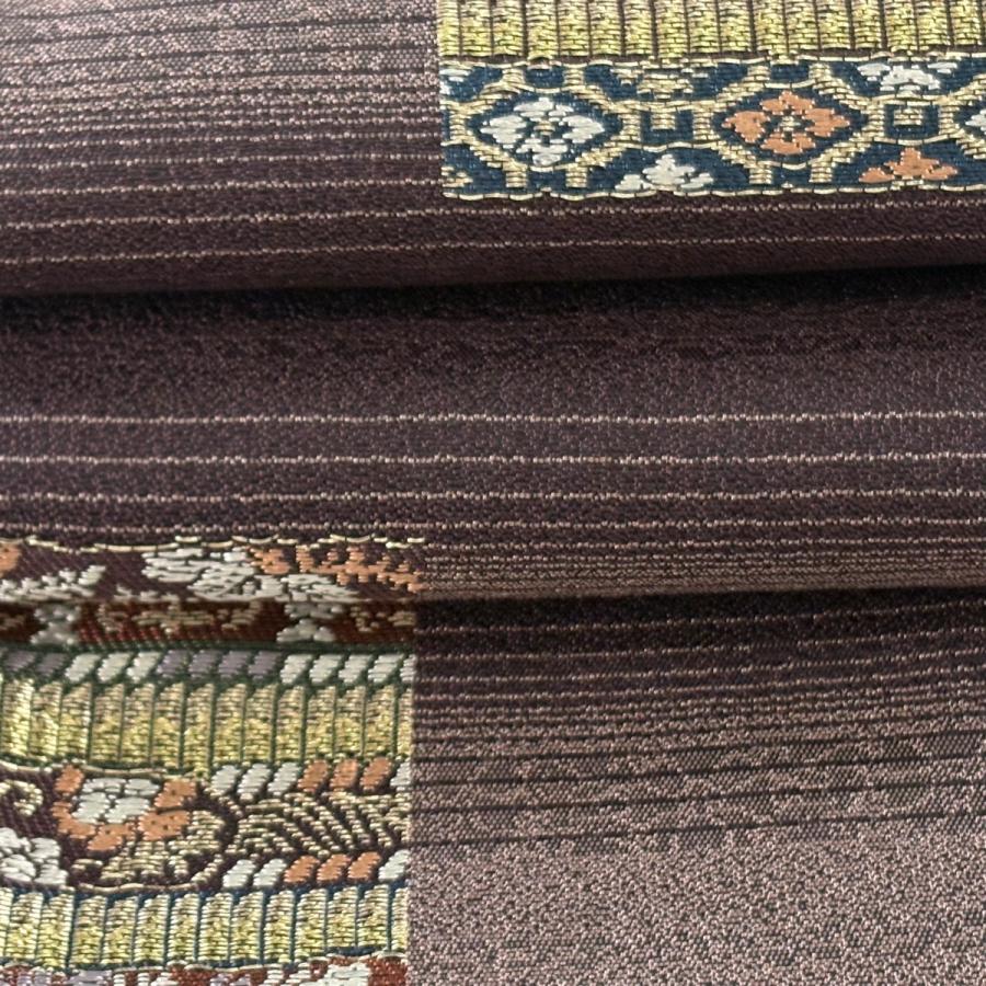 美品 半幅帯 名品 鎧脅し 縞 金糸 茶紫 正絹 中古_2