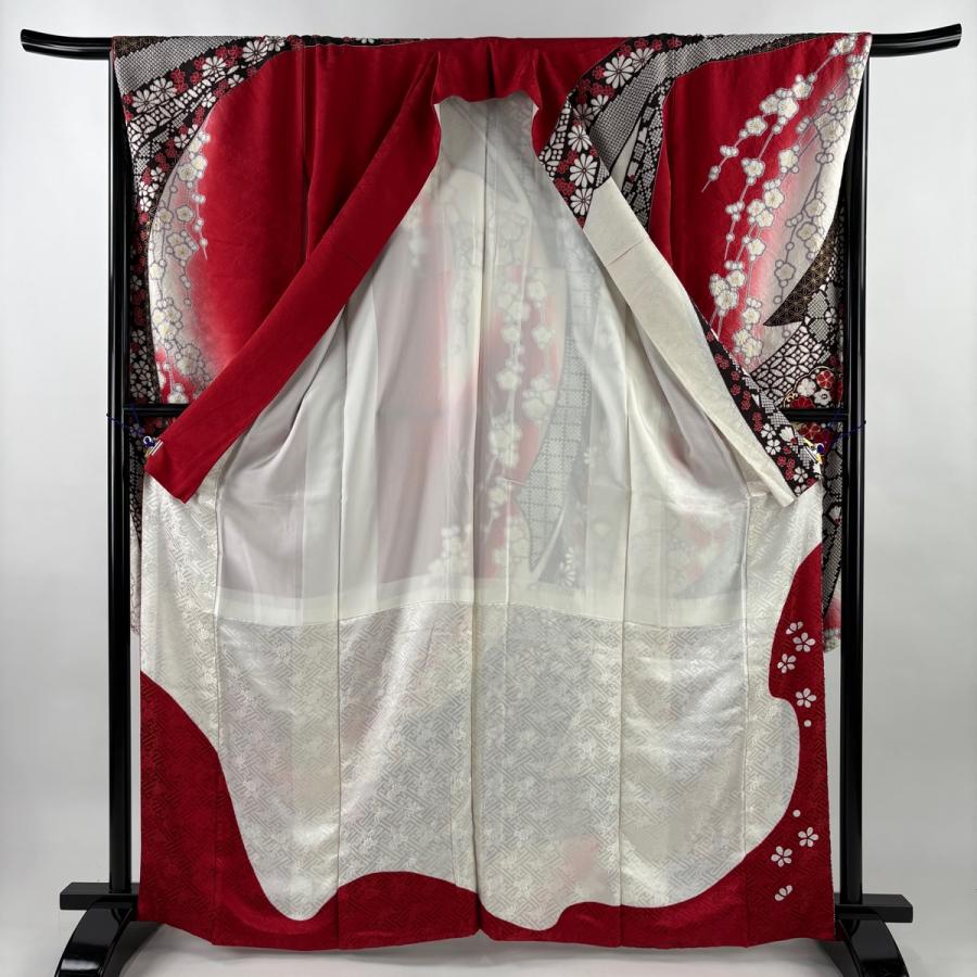 振袖 正絹 美品 身丈161 裄64.5 美品】 付下げ 身丈161cm 裄丈64.5cm M 袷 枝花 枝梅 金彩 灰色 正絹