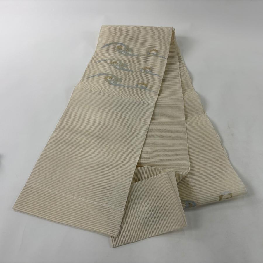 美品 名古屋帯 秀品 夏帯 松葉仕立て 八寸名古屋帯 唐草 金銀糸 