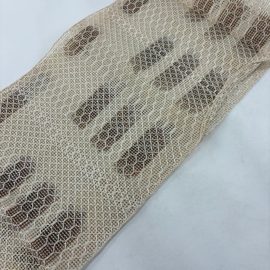 名古屋帯 秀品 夏帯 八寸名古屋帯 幾何学模様 ベージュ 正絹 中古 